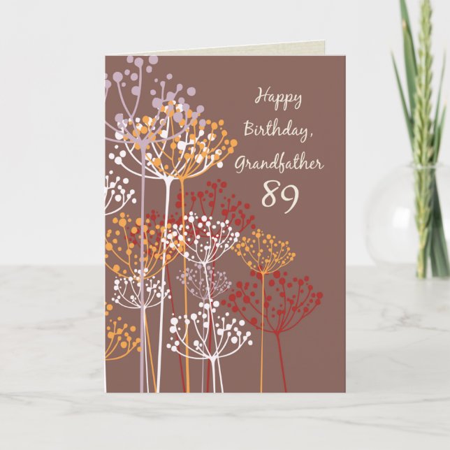 Carte Grand-père 89e anniversaire Fleurs sauvages Brown (Devant)