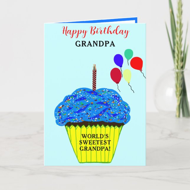 Carte Grand-père Anniversaire Blue Cupcake PHOTO (Devant)