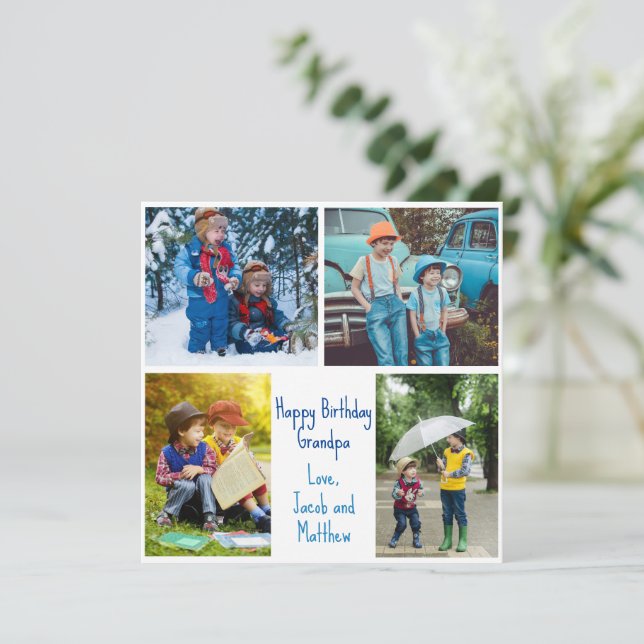 Carte Grand-père Anniversaire Grandkids Photo Collage Ca (Debout devant)