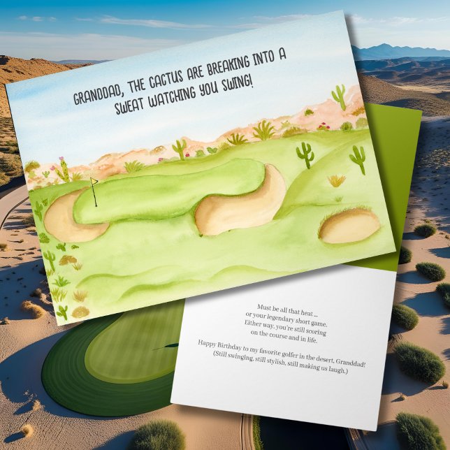 Carte Grand-père, Birthday Desert Golf Course Aquarelle (Créateur téléchargé)