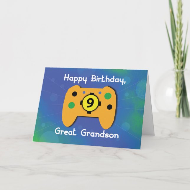 Carte Grand-petit-fils 9 ans Anniversaire Contrôle du jo (Devant)