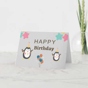 Carte Grand petit-fils Bleu pingouin 1er anniversaire 