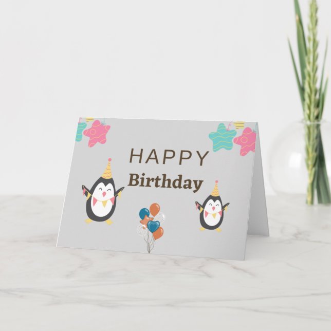 Carte Grand petit-fils Bleu pingouin 1er anniversaire (Devant)