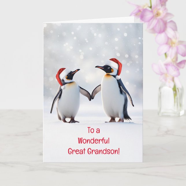 Carte Grand petit fils Noël vacances avec mignon pingoui (Orchidée)
