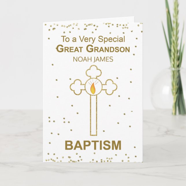 Carte Grand Petit-fils Nom personnalisé Baptême Gold Loo (Devant)