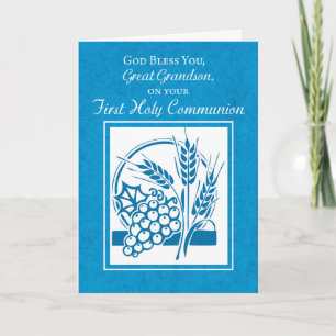 Carte Grand Petit-fils Première communion Bleu, Blé, Rai