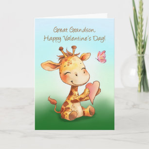 Carte Grand Petit-fils Valentine mignonne Bonne Giraffe 
