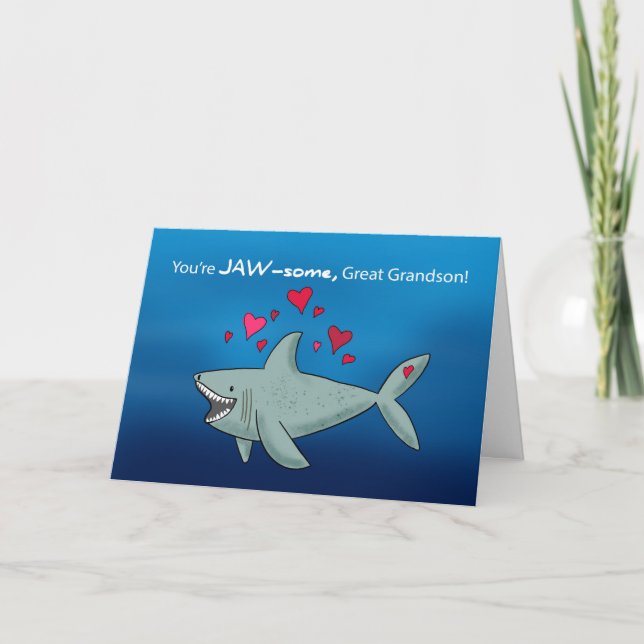 Carte Grand Petit-fils Valentines Jour Requin avec les c (Devant)