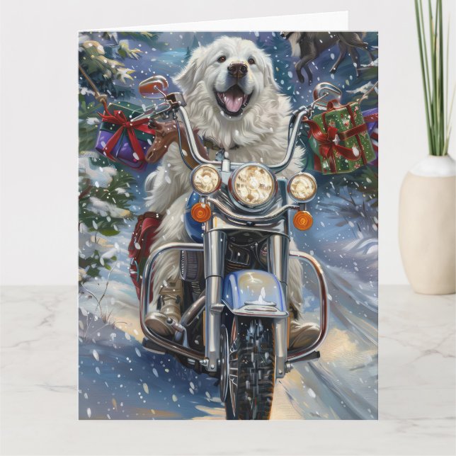 Carte Grand Pyrénées Chien équitation Moto Noël (Devant)