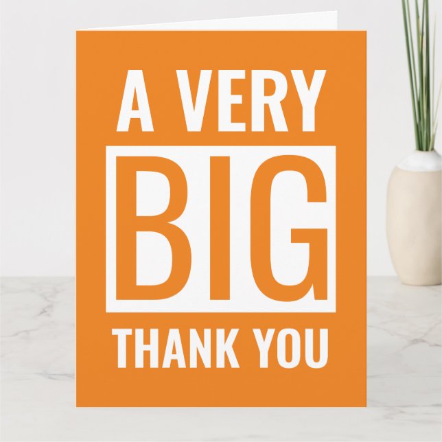 Carte Grand Texte Un Très Grand Merci Orange Et Blanc (Devant)
