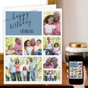 Carte Grandad 7 Photo Collage Bleu Personnalisé Annivers