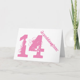 Carte Granddaughter, 14e anniversaire, white and pink.