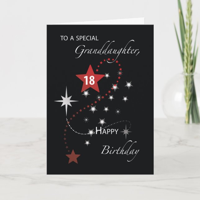 Carte Granddaughter 18th Birthday with Red and White  (Devant)