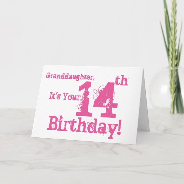 Carte Granddaughter's 14e Birthday en rose. (Devant)
