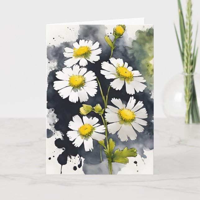 Carte Grande camomille - Fleurs aquarelle (Devant)