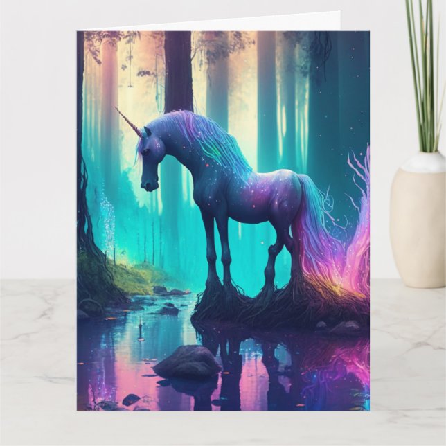 Carte Grande fille personnalisée Unicorne Joyeux anniver (Devant)