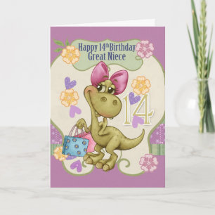 Carte Grande Nièce 14ème Anniversaire Avec Dinosaure Sho