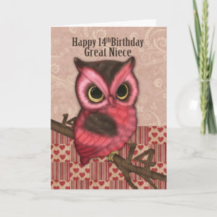 Carte Grande Nièce 14ème Anniversaire Avec Jolie Chouett