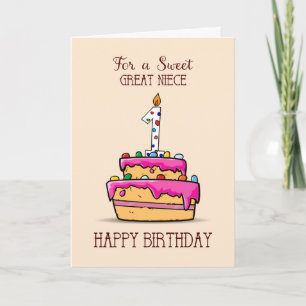 Carte Grande nièce 1er anniversaire, 1 sur le gâteau ros