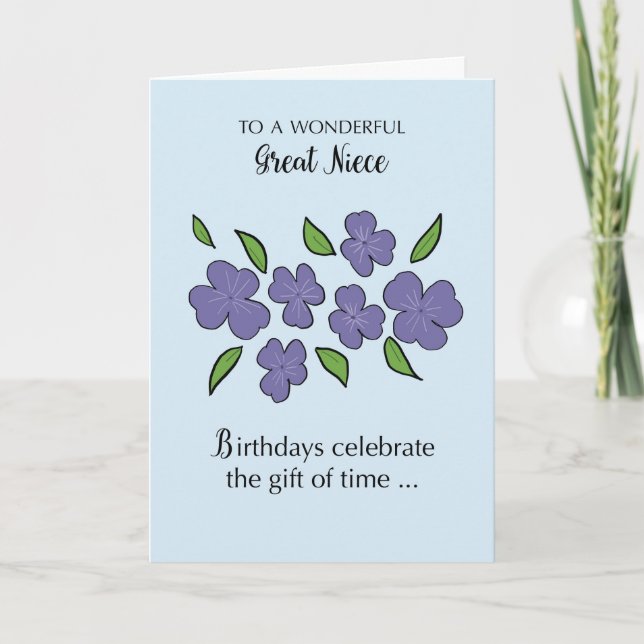 Carte Grande nièce Anniversaire avec Fleurs violettes Fe (Devant)