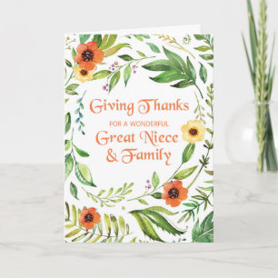 Carte Grande nièce et la famille donnent merci Thanksgiv