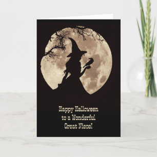 Carte Grande nièce Joyeux Halloween sorcière et corbeau
