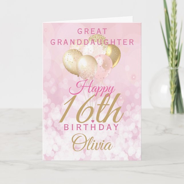 Carte Grande Petite-fille 16e Ballons d'anniversaire (Devant)