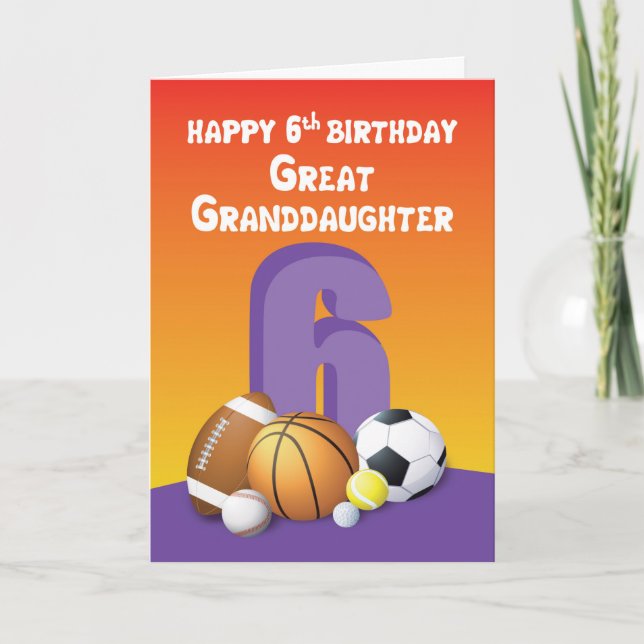 Carte Grande Petite-fille 6ème anniversaire Sports Balls (Devant)
