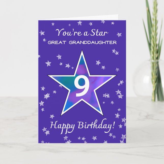 Carte Grande Petite-fille 9e anniversaire étoile brillan (Devant)