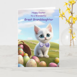 Carte Grande petite fille mignonne Pâques avec chaton
