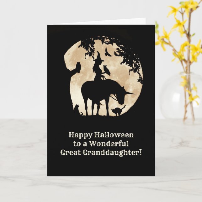 Carte Grande Petite-fille mignonne sorcière Halloween Un (Fleur jaune)