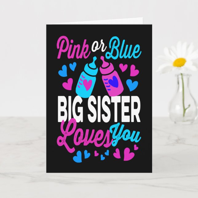 Carte GRANDE SOEUR rose ou bleu vous aime | Cute (Petite plante)