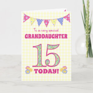 Carte Grandgirl 15e Anniversaire Primroses Bunting Card