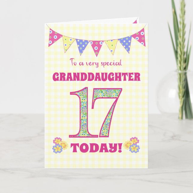 Carte Grandgirl 17e Anniversaire Primroses Bunting Card (Devant)