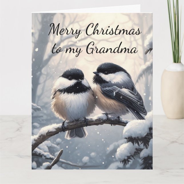 Carte Grandma Noël Voeux & Aimer Biseau de Chickadee (Devant)
