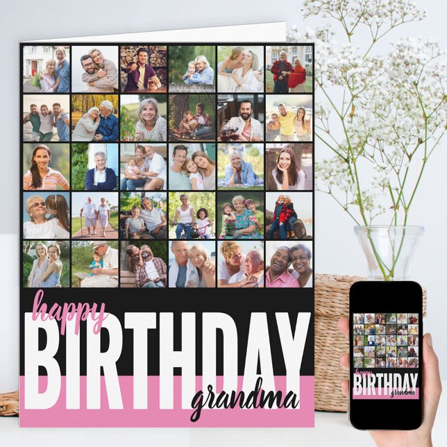 Carte Grandma Photo Collage 31 Photo Joyeux Anniversaire (Créateur téléchargé)