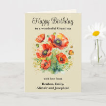 Grandma Rustic Red Poppies Floral Joyeux Anniversa