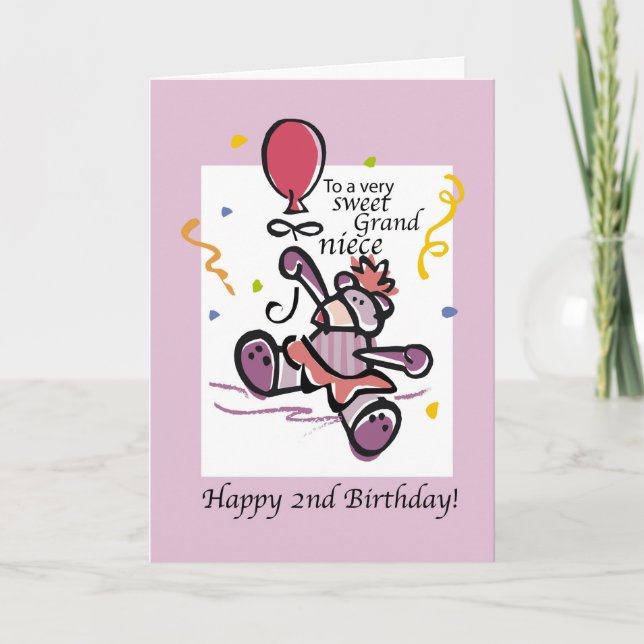Carte Grandniece 2e anniversaire Bear Balloon, Fille (Devant)