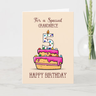 Carte Grandniece 5th Birthday, 5 on Sweet Pink Cake