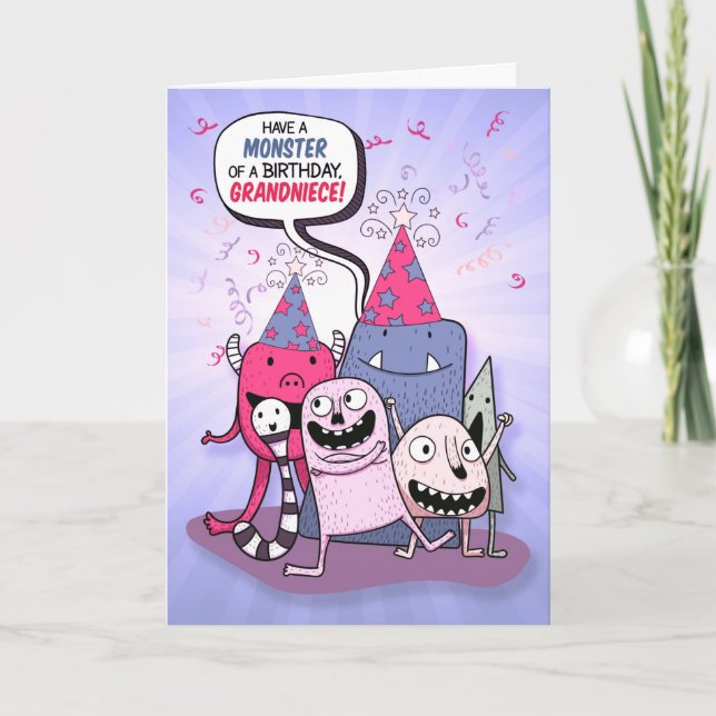 Carte Grandniece Monster rose et pourpre Anniversaire (Devant)