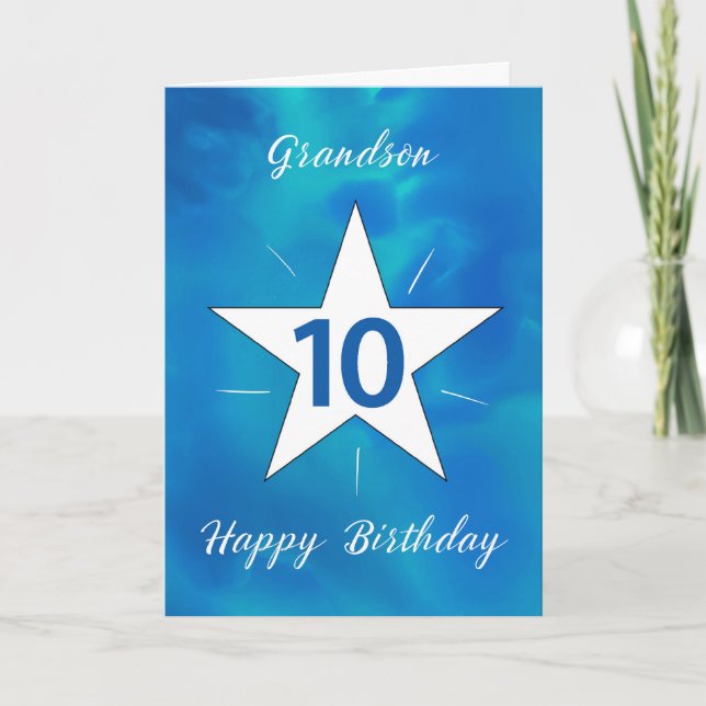 Carte Grandson 10e anniversaire Star Blue Green Aquarell (Devant)