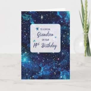 Carte Grandson 14e Anniversaire Stars en Galaxy Sky