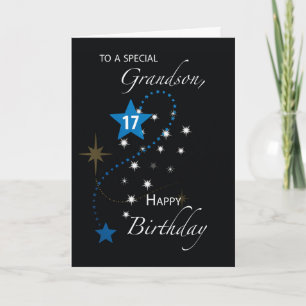 Carte Grandson 17e anniversaire Star Inspirational Black