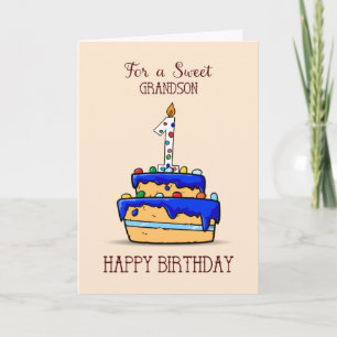 Carte Grandson 1er anniversaire, 1 sur le gâteau bleu do