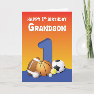 Carte Grandson 1er anniversaire Sports Balls