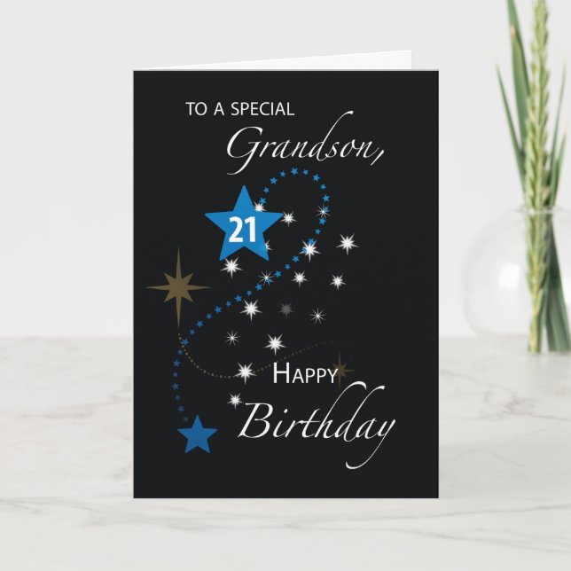 Carte Grandson 21st Birthday Star Black (Devant)