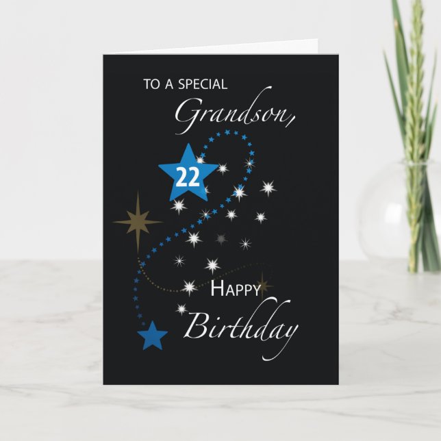 Carte Grandson 22e anniversaire Star Inspirational Black (Devant)