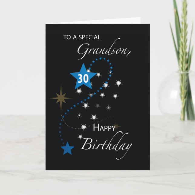 Carte Grandson 30th Birthday Star Inspirational Black (Devant)