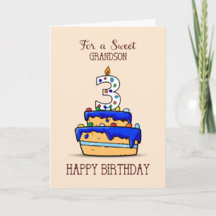 Carte Grandson 3e anniversaire, 3 sur Sweet Blue Cake