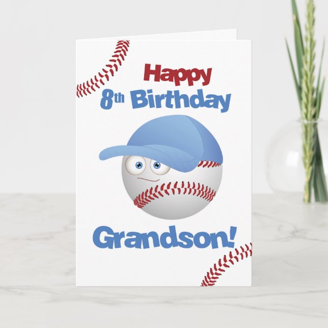 Carte Grandson 8e anniversaire Funny Baseball Face (Devant)